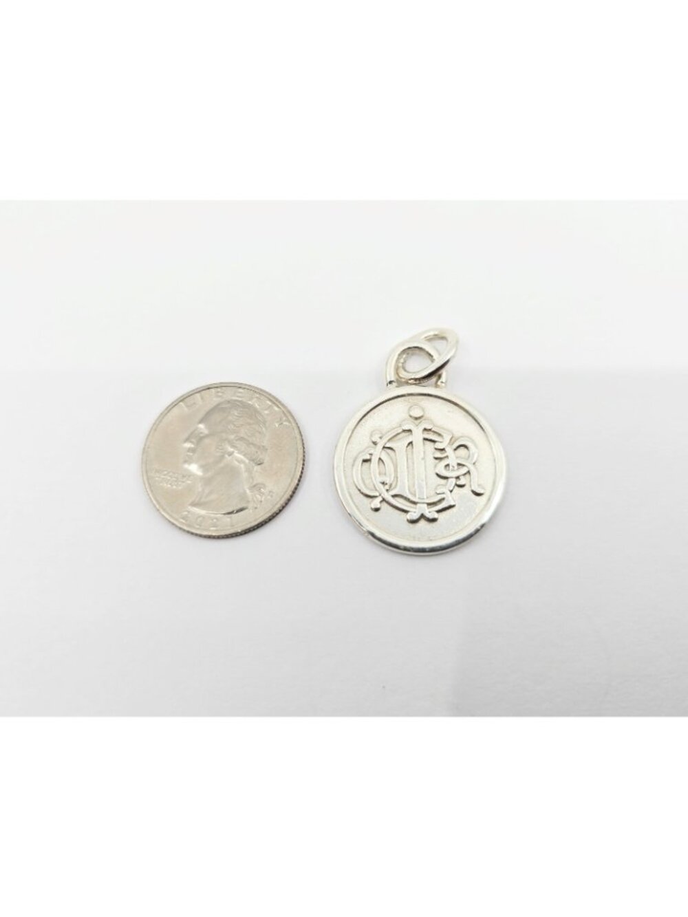 Vintage Solid 925 Sterling Silver Designer Christian Dior Round Charm Pendant - Picture 10 of 12